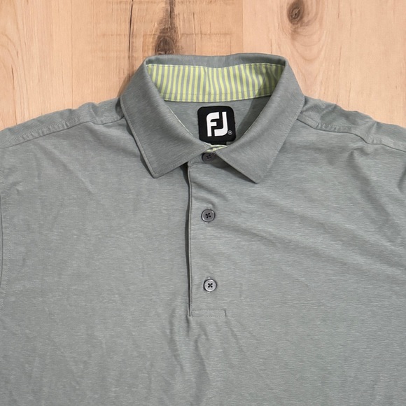 FootJoy Heather Gray and Lime Green Golf Polo Stretch Medium - Picture 3 of 7